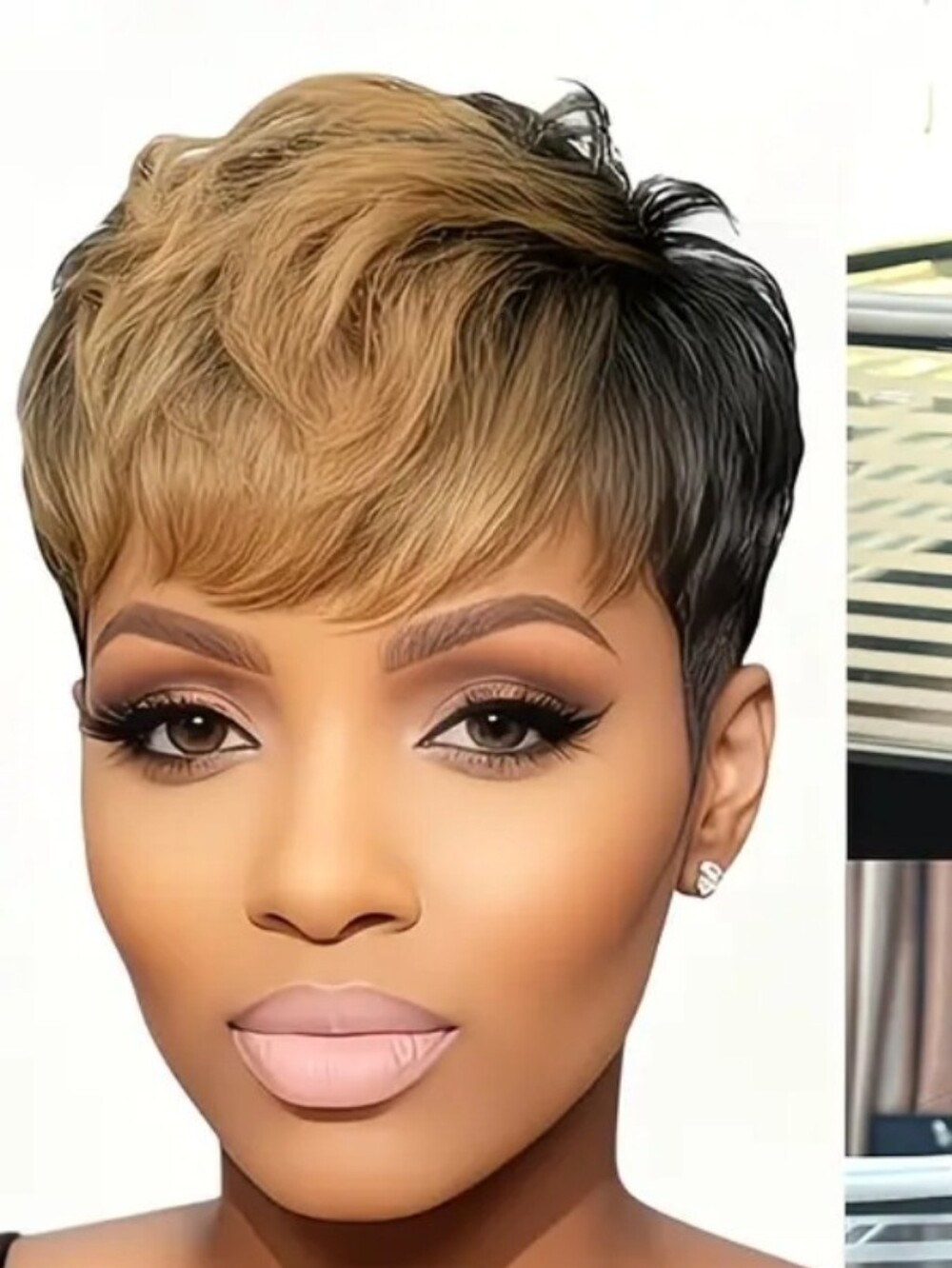6 Inch 1B/27 Honey Blonde Remy Peruvian Pixie 100% Human Hair Wig With Bangs